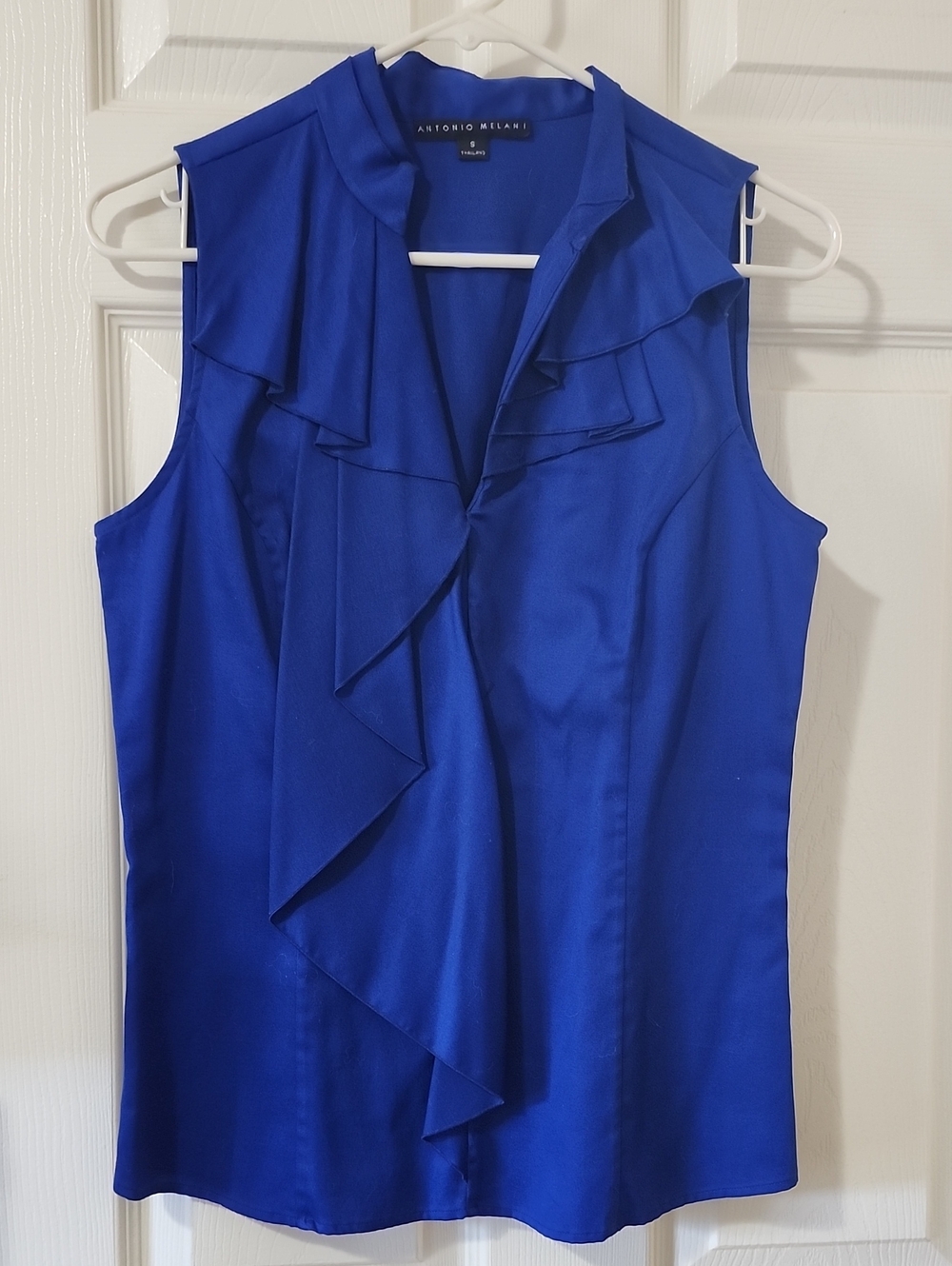 ANTONIO MELANI Cobalt Blue Ruffle Front Sleeveless Top